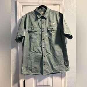 Red Head Bass Pro Shop Tackle Anything Large Green Button Front Short Sleeve